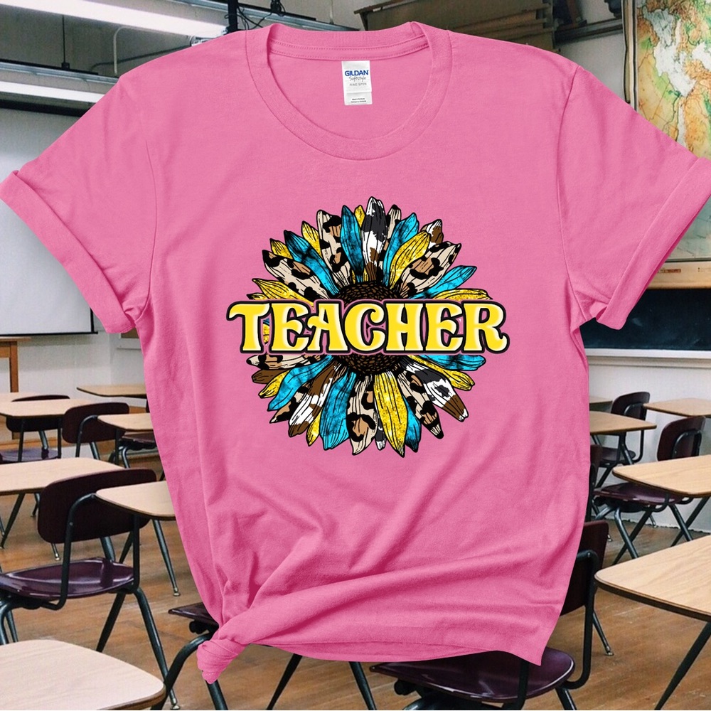 Western Sunflower Teacher Cotton Adult T-Shirt Sizes XS-5XL